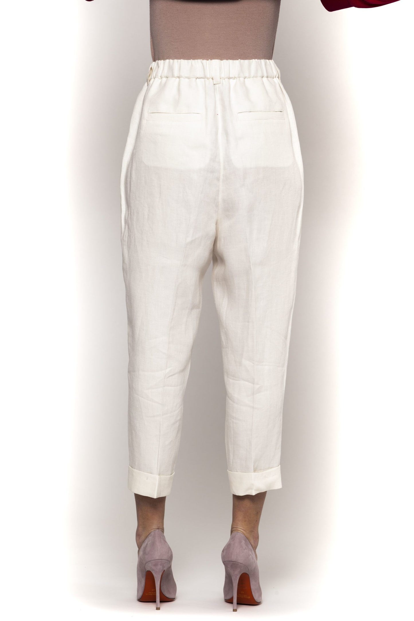 Elegant White Linen Trousers - High-Waisted Fit