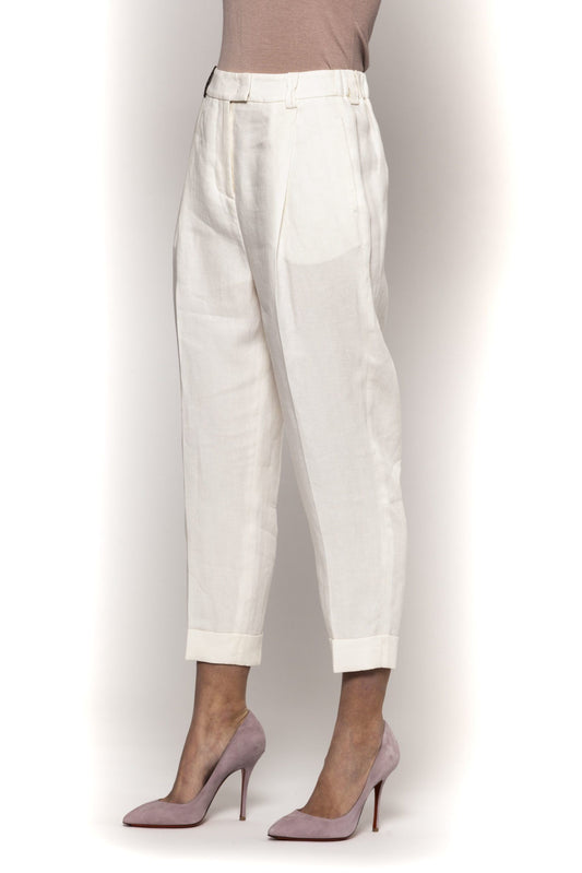 Elegant White Linen Trousers - High-Waisted Fit