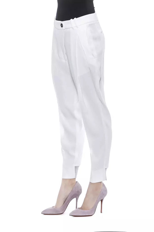 Chic White Gabardine Trousers with Tailored Fit