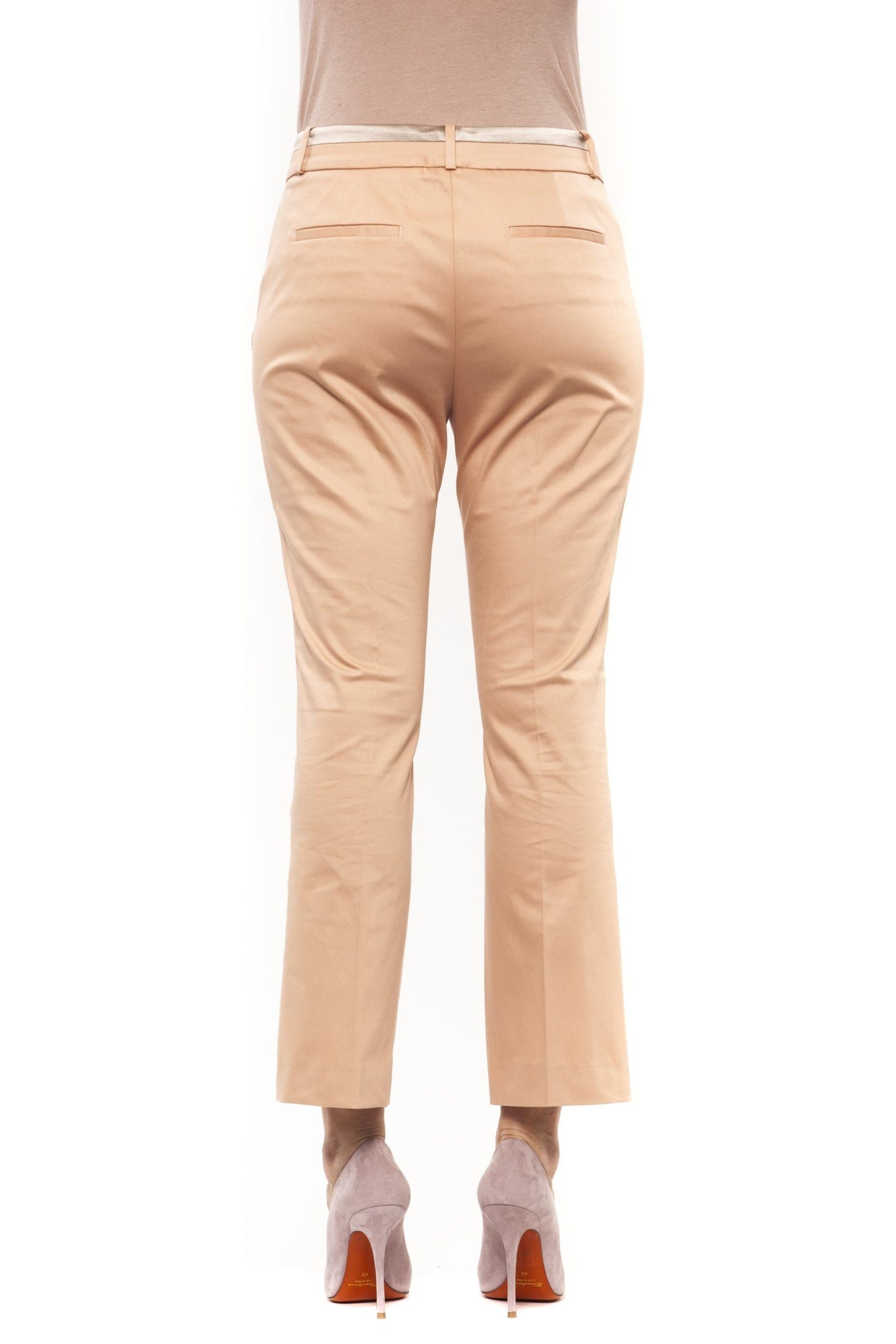 Elegant Beige High-Waist Flared Ankle Pants