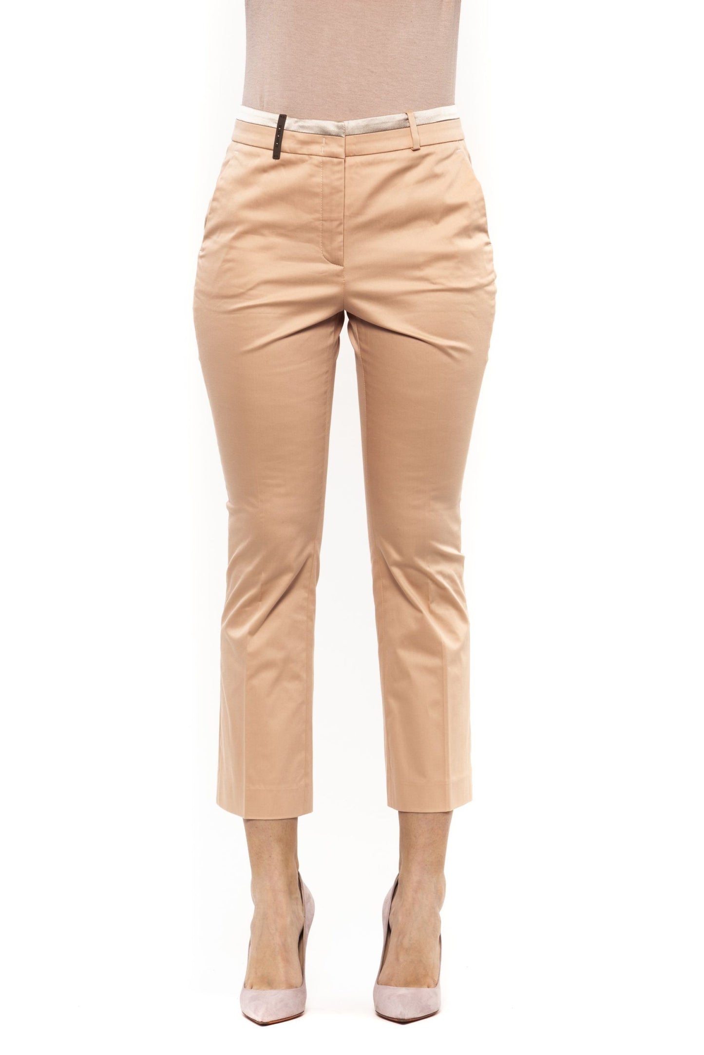 Elegant Beige High-Waist Flared Ankle Pants