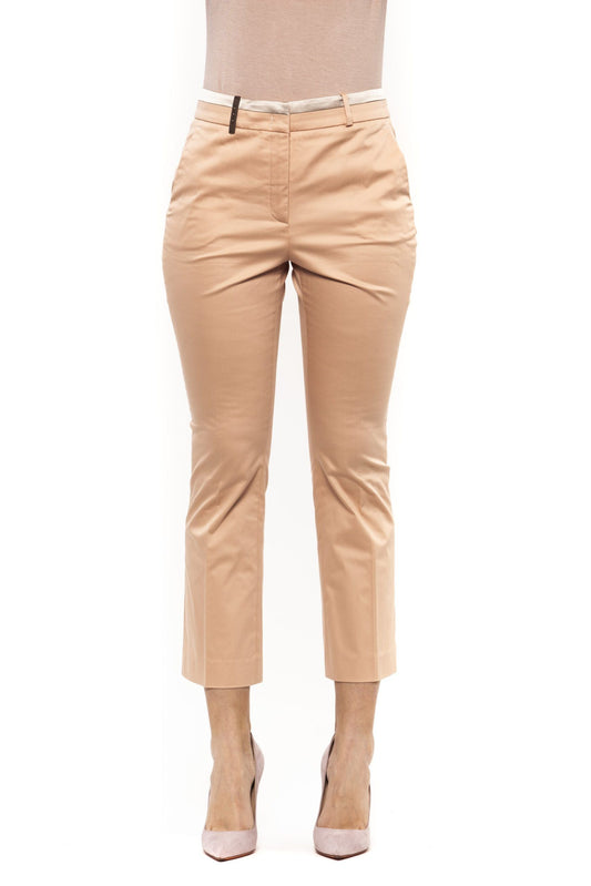 Elegant Beige High-Waist Flared Ankle Pants