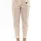 Elegant Beige High-Waist Pants with Grosgrain Belt