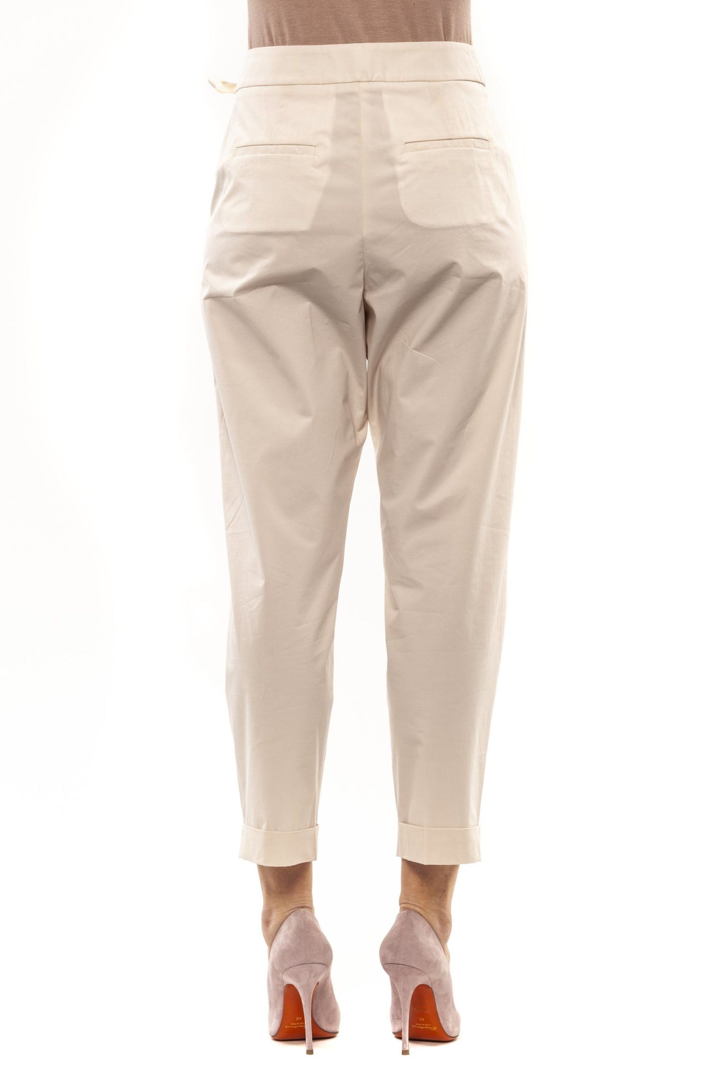 Elegant Beige High-Waist Pants with Grosgrain Belt