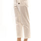 Elegant Beige High-Waist Pants with Grosgrain Belt