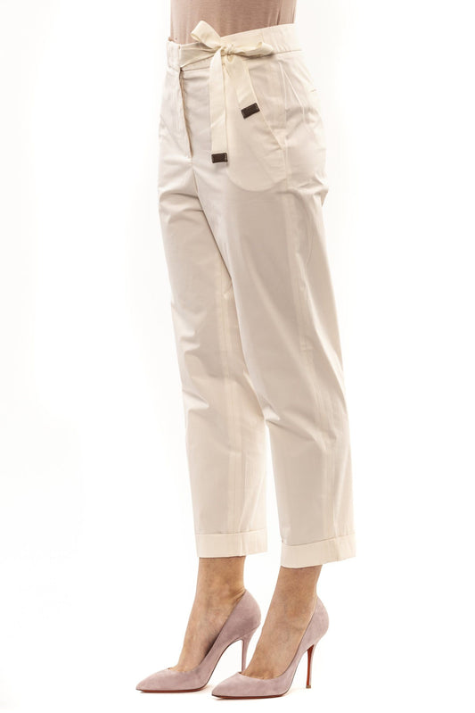 Elegant Beige High-Waist Pants with Grosgrain Belt