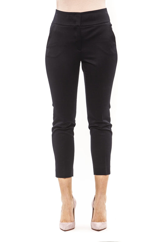 Elegant Blue Cotton Ankle Trousers