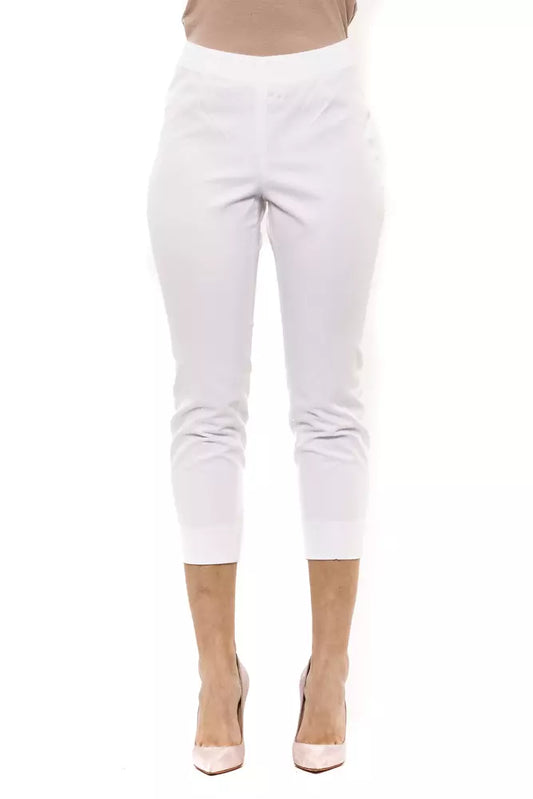 Chic White Ankle Slit Cotton Trousers