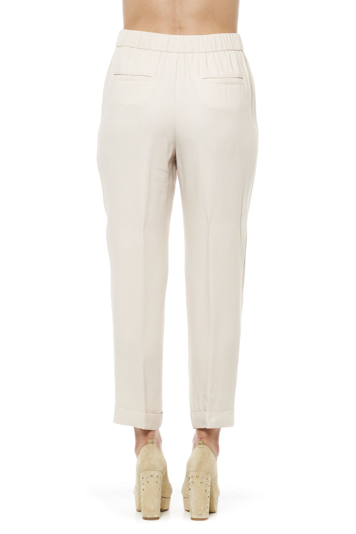 Chic Beige Trousers with Comfort Elastic Waist