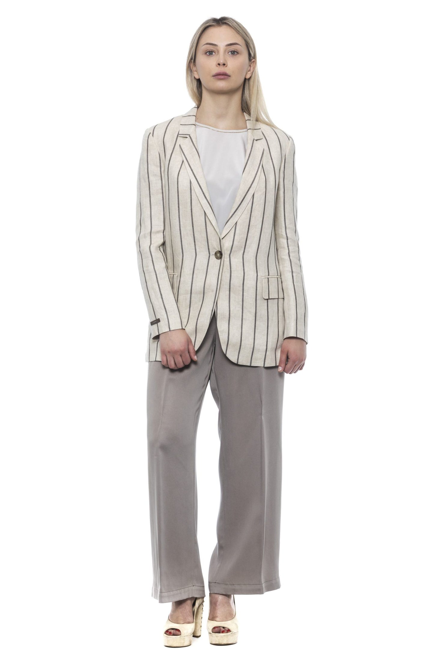 Elegant Beige Palazzo Pants with Elastic Waist