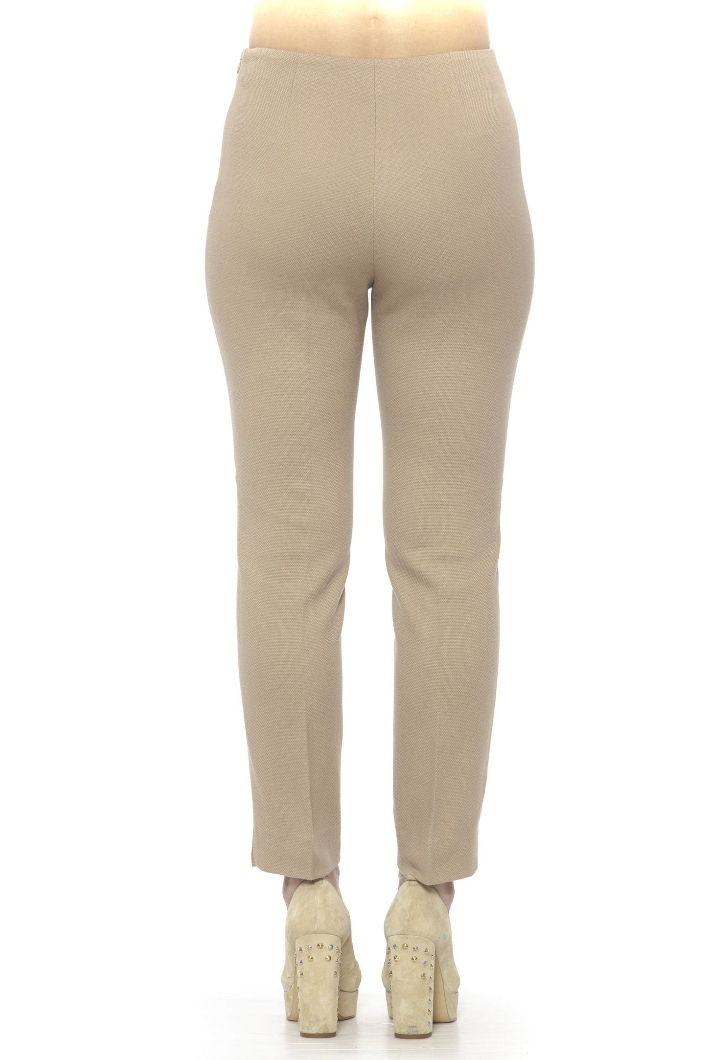 Chic Beige Slim Fit Piquet Pants with Side Zip