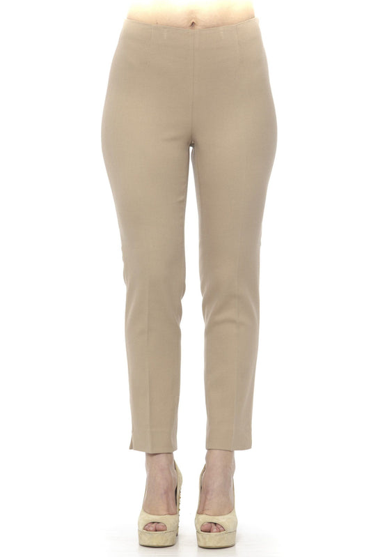 Chic Beige Slim Fit Piquet Pants with Side Zip