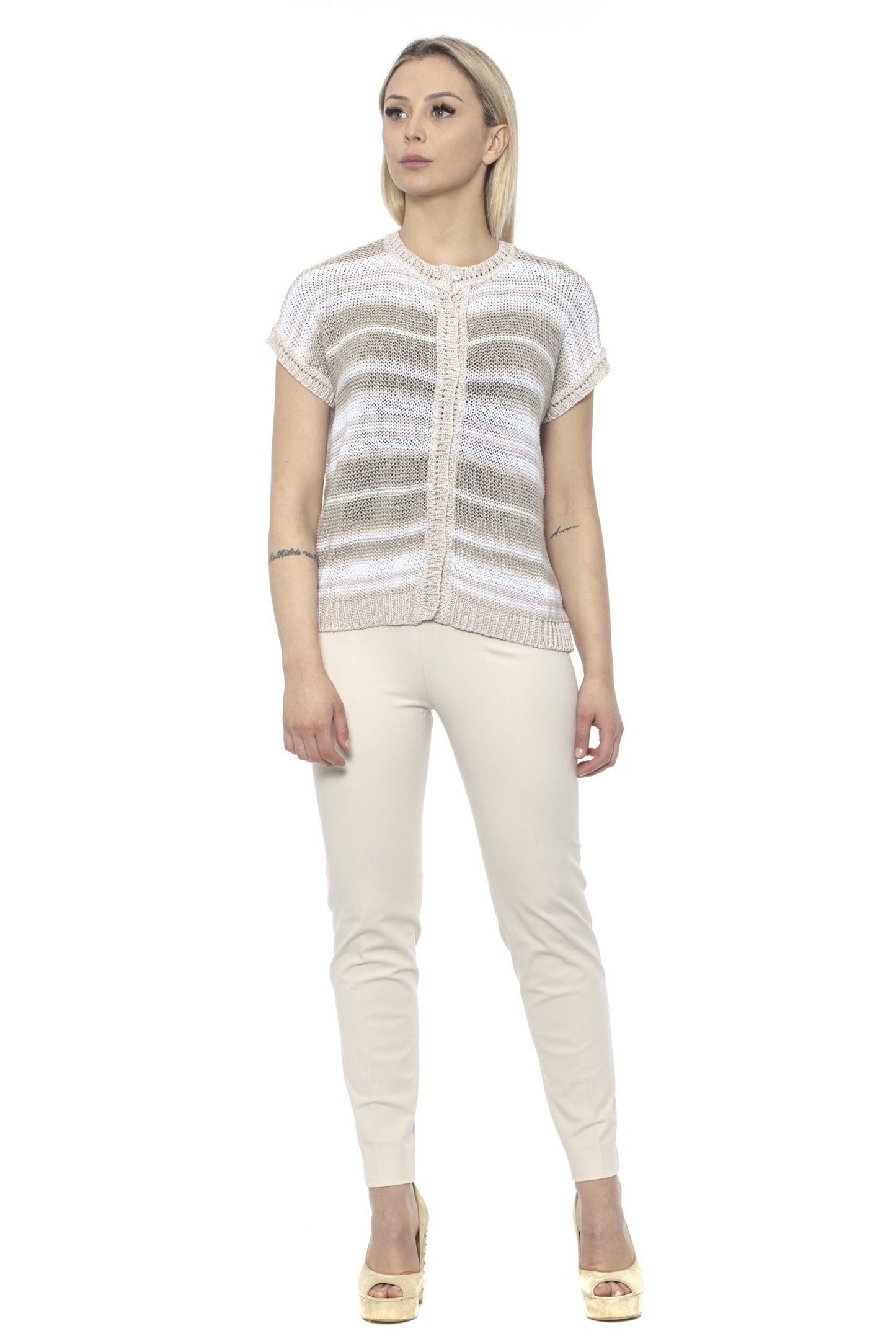 Chic Beige Slim-Fit Piquet Pants