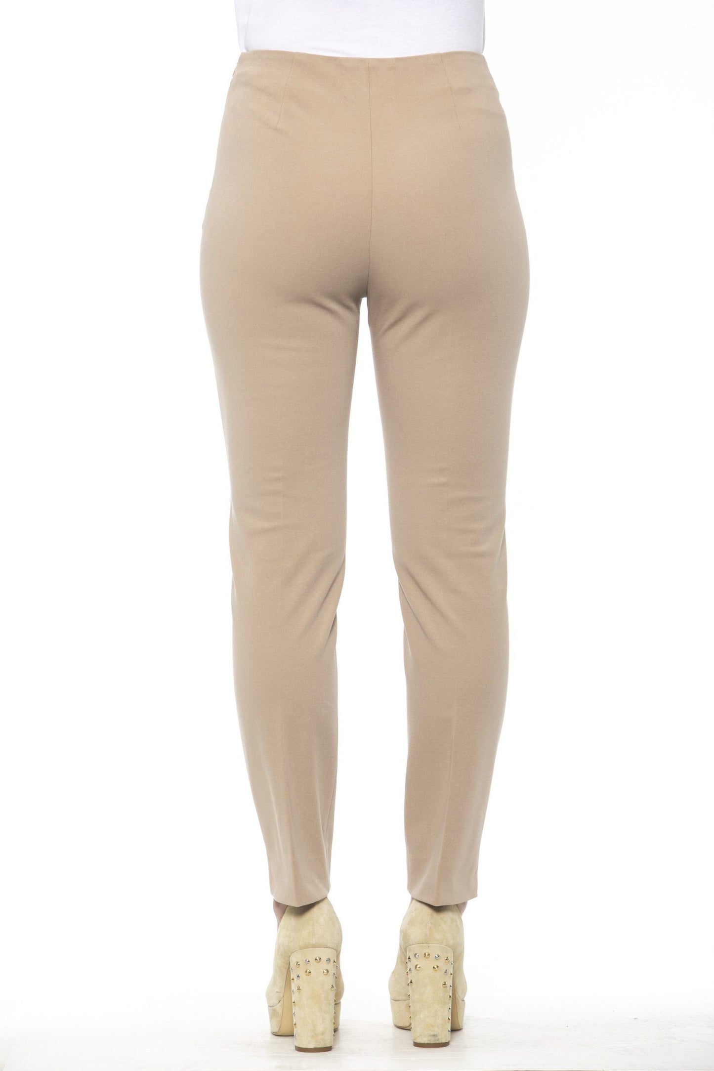 Beige High Waist Slim Fit Cotton Piquet Pants