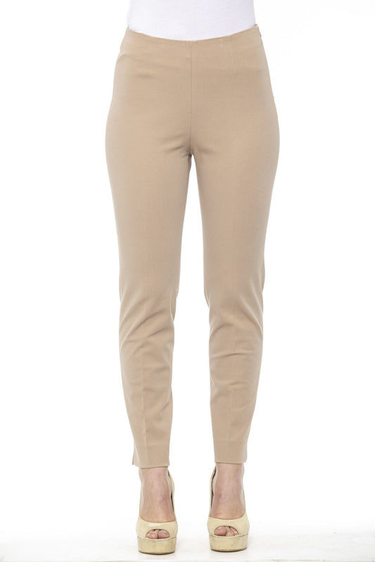 Beige High Waist Slim Fit Cotton Piquet Pants