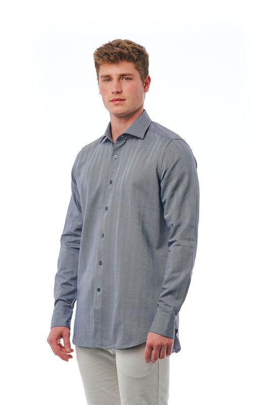 Elegant Gray Slim Fit French Collar Shirt