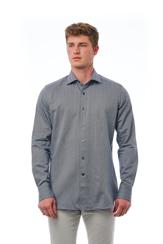Elegant Gray Slim Fit French Collar Shirt