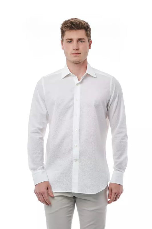 Elegant White Italian Collar Cotton Shirt