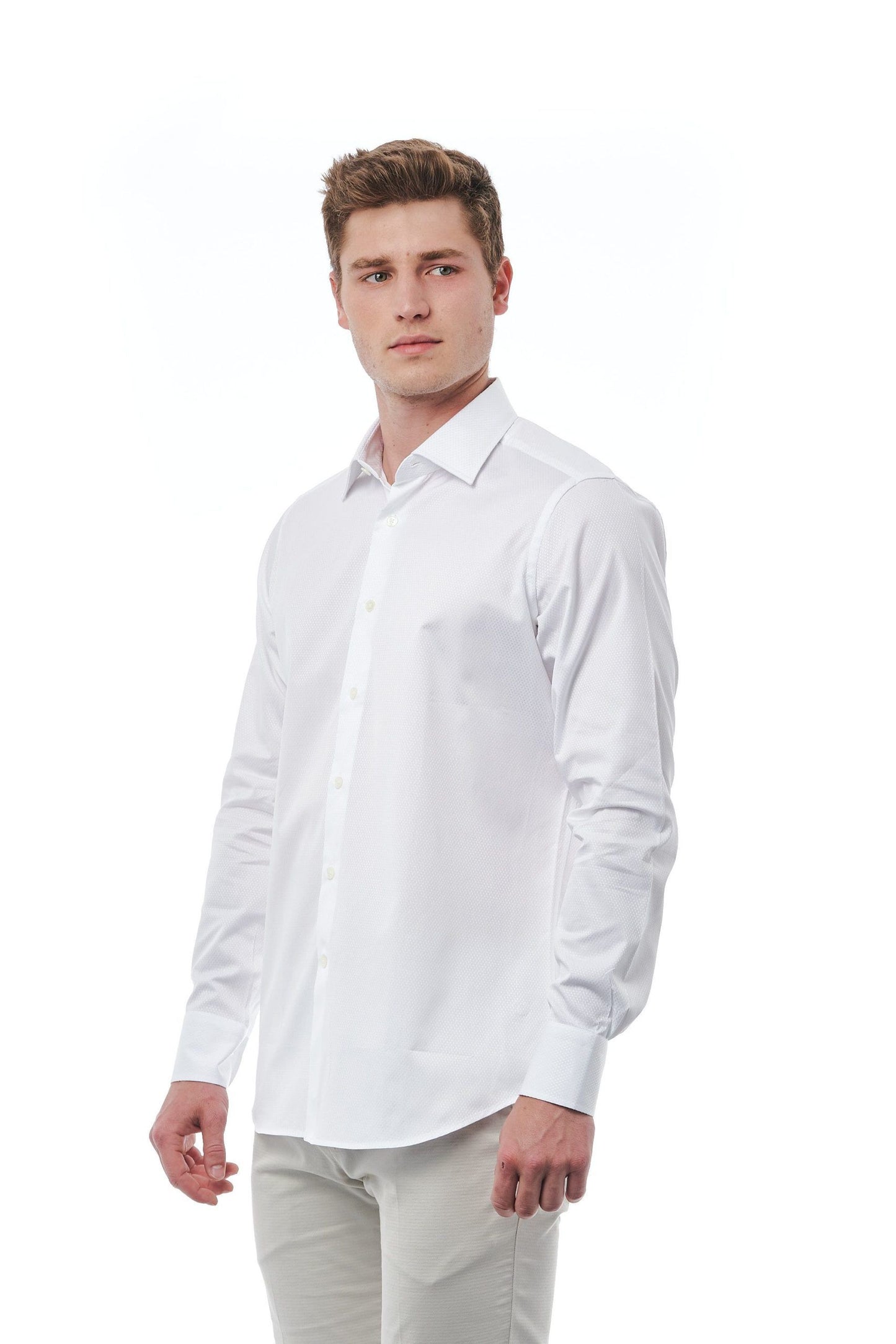 Elegant White Italian Collar Shirt - Regular Fit