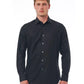 Elegant Black Cotton Italian Collar Shirt