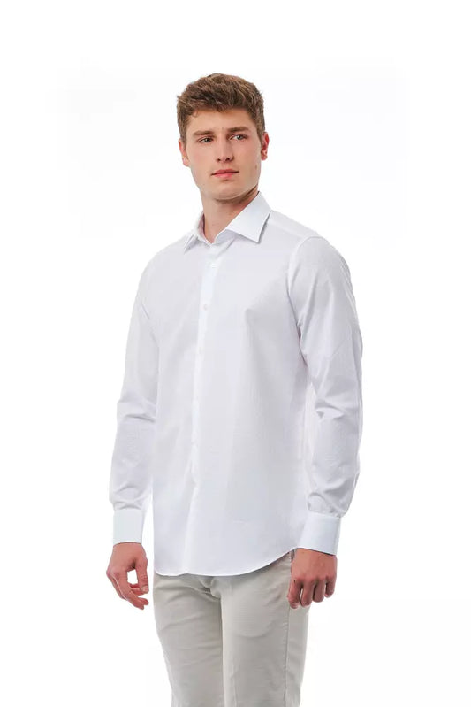 Elegant White Italian Collar Cotton Shirt