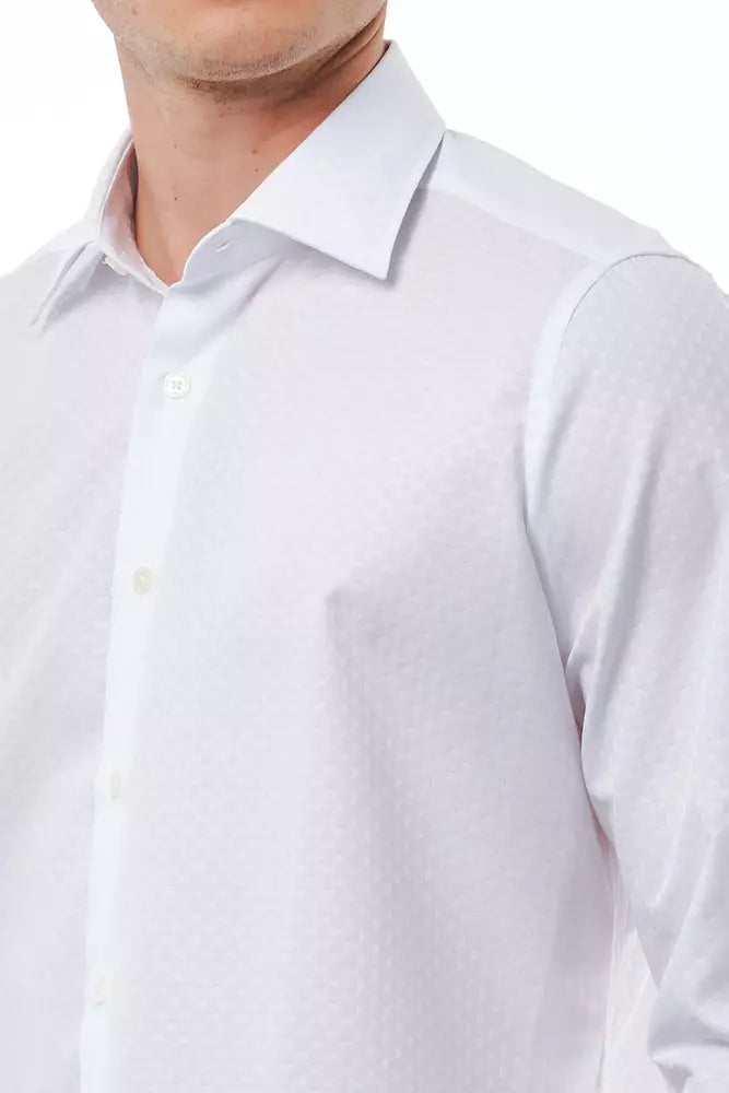 Elegant White Italian Collar Cotton Shirt