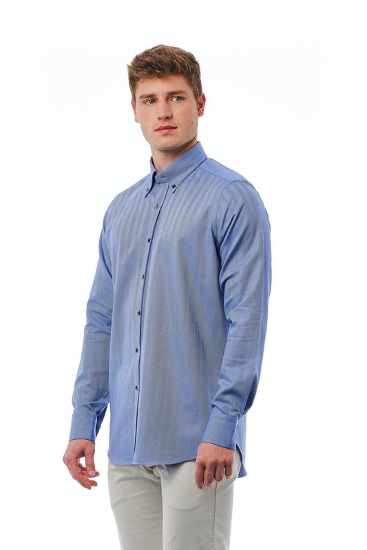 Elegant Blue Cotton Button-Down Shirt