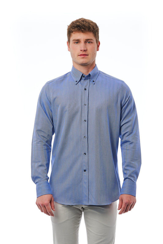 Elegant Blue Cotton Button-Down Shirt