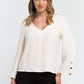 Elegant White V-Neck Blouse with Cady Detailing