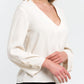 Elegant White V-Neck Blouse with Cady Detailing