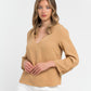 Elegant Beige Viscose Blend V-Neck Blouse
