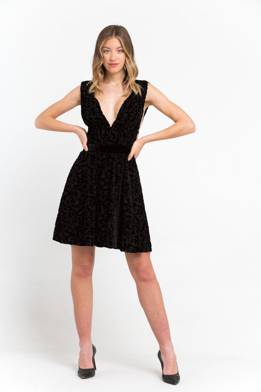 Velvet Embroidered V-Neck Short Dress