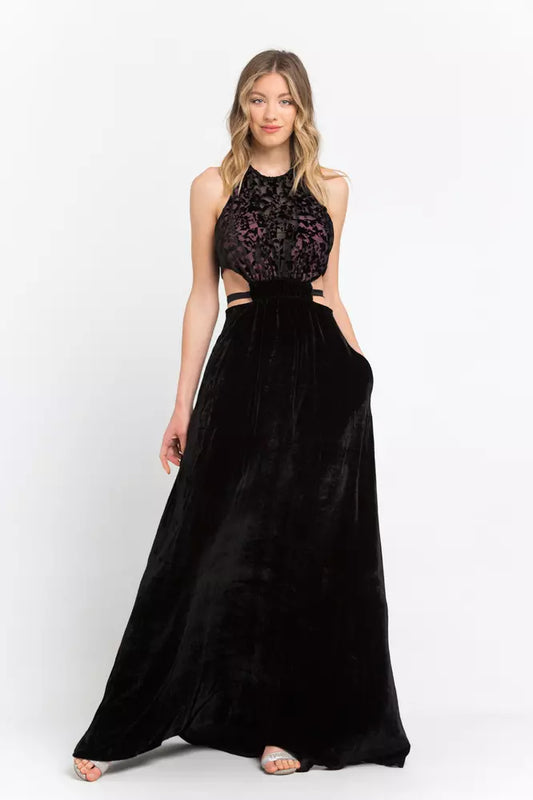 Elegant Velvet Skirt Long Dress with Embroidery