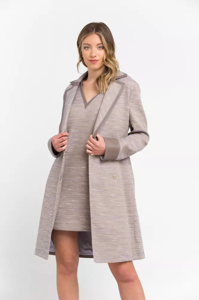 Chic Beige Cotton Kimono Coat with Contrasting Accents