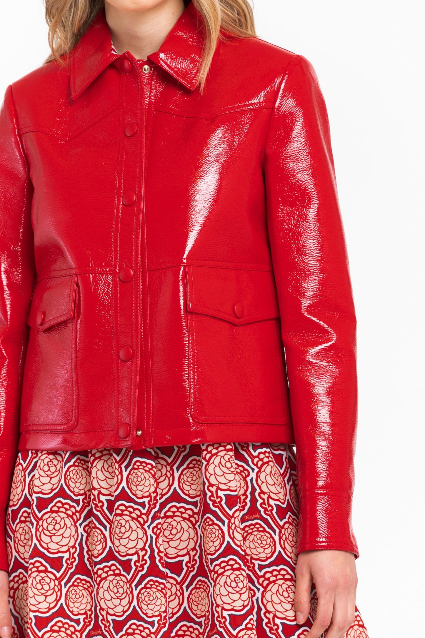 Chic Red Faux Leather Jacket