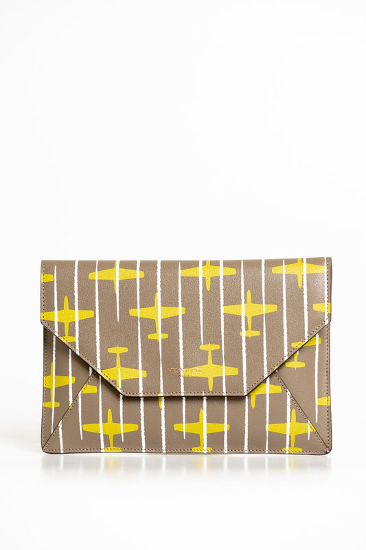 Elegant Striped Leather Clutch in Beige