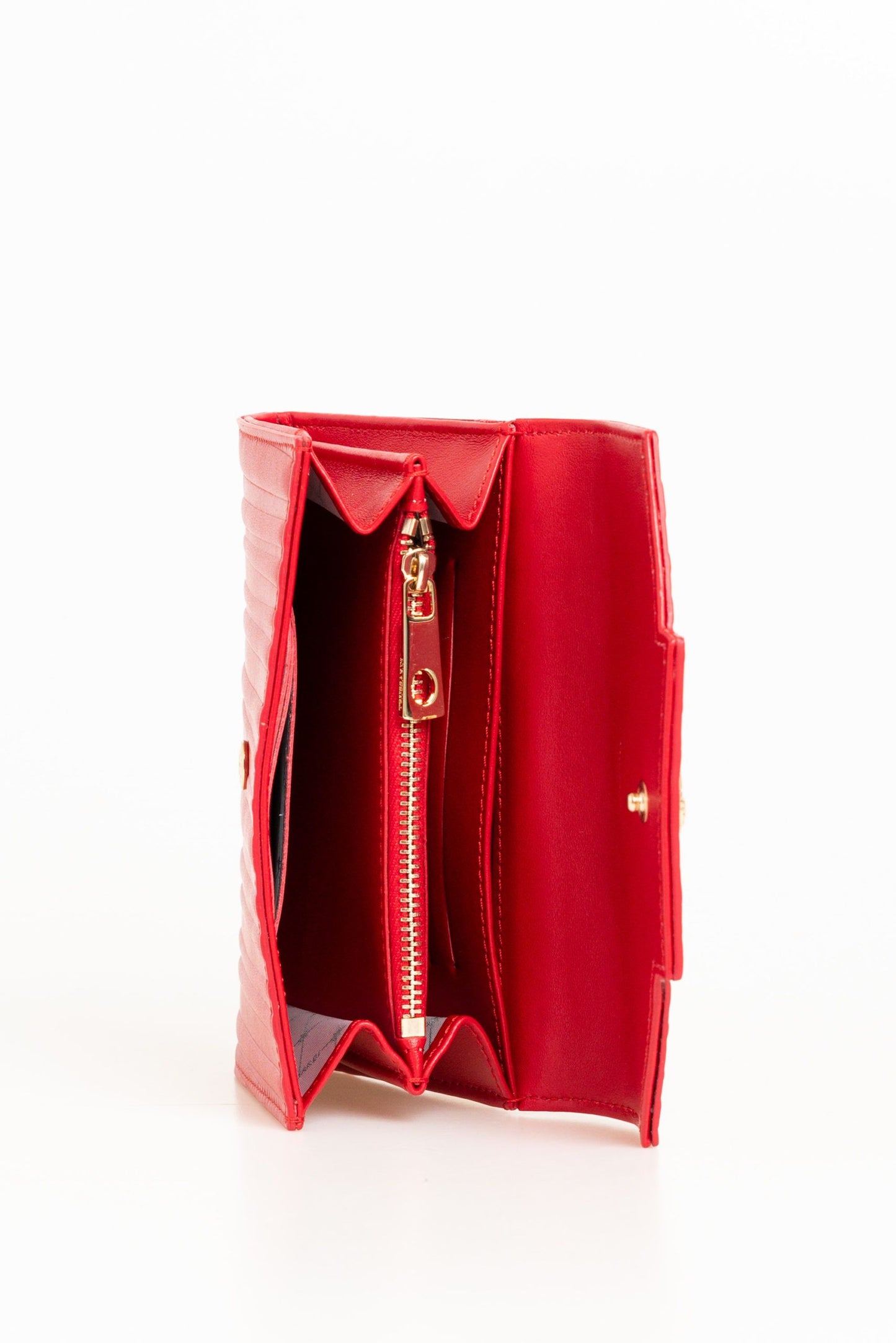Elegant Red Leather Wallet with Stripe Details