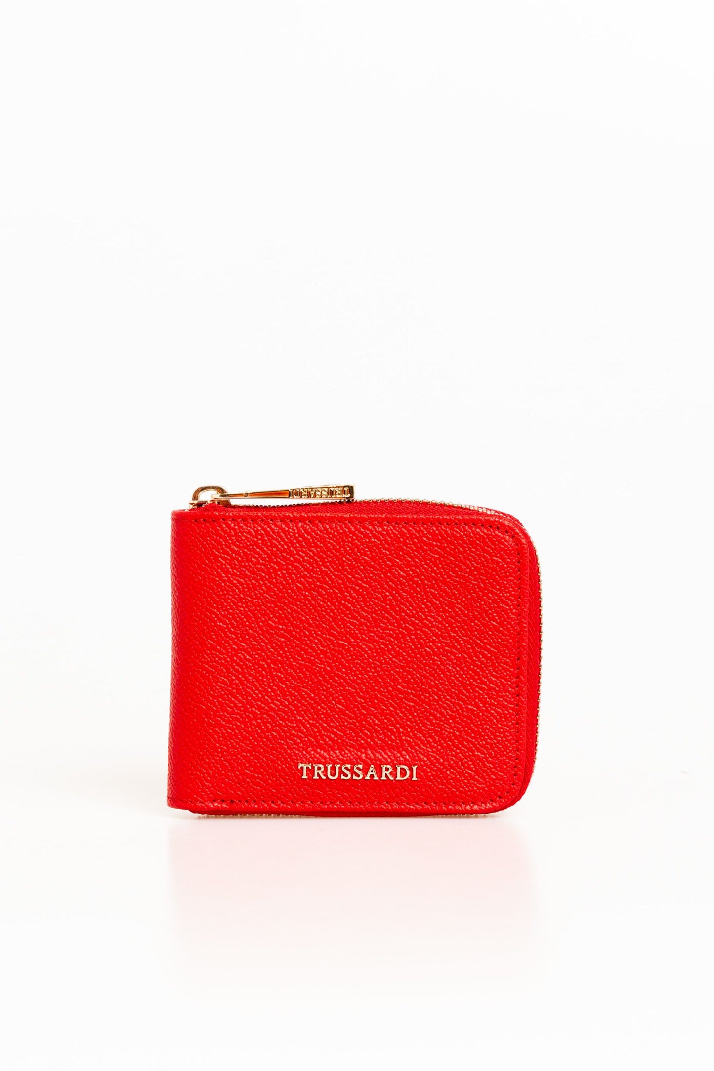 Elegant Red Leather Medium Wallet with Metal Logo