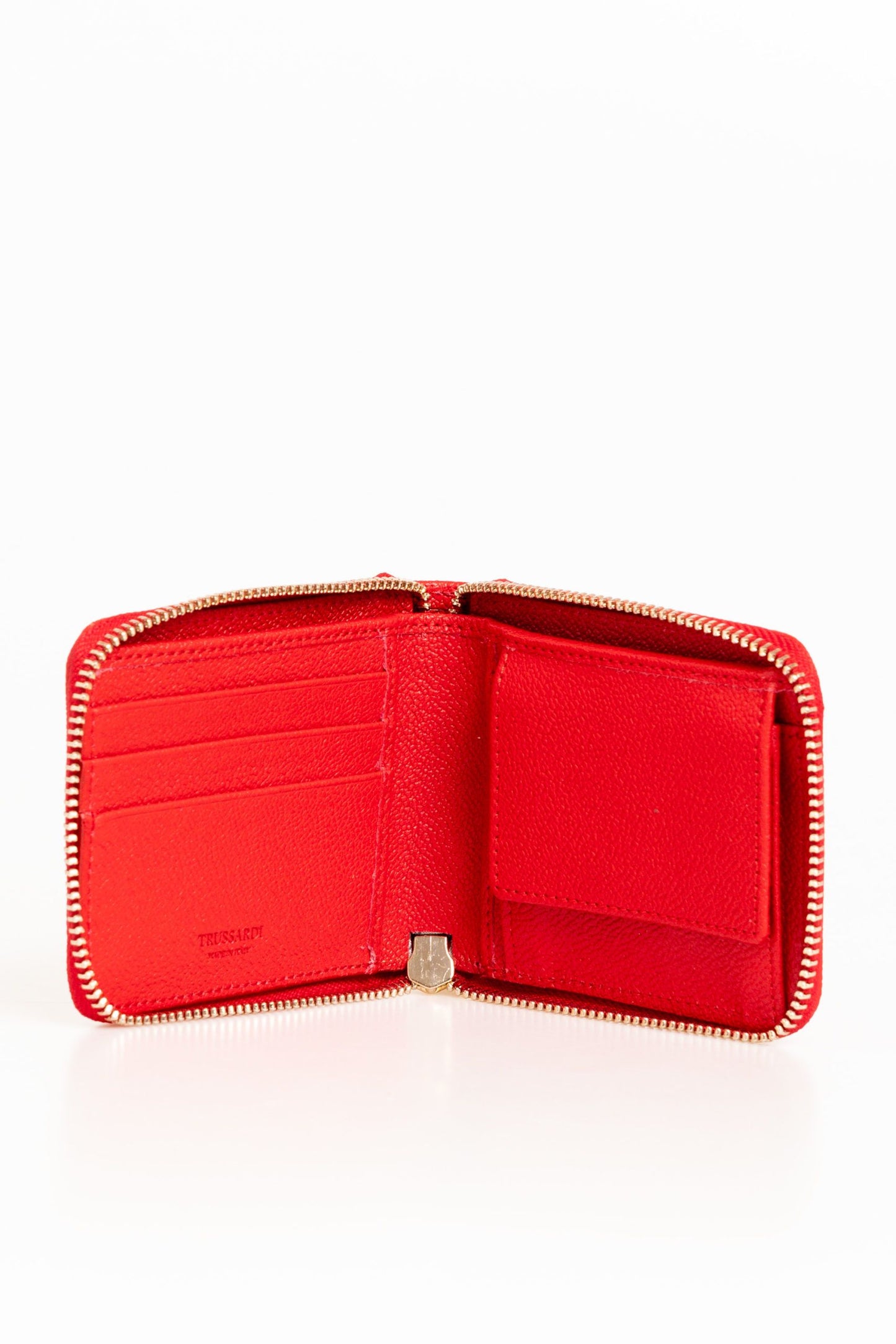 Elegant Red Leather Medium Wallet with Metal Logo