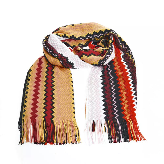 Geometric Pattern Fringe Scarf in Vibrant Hues