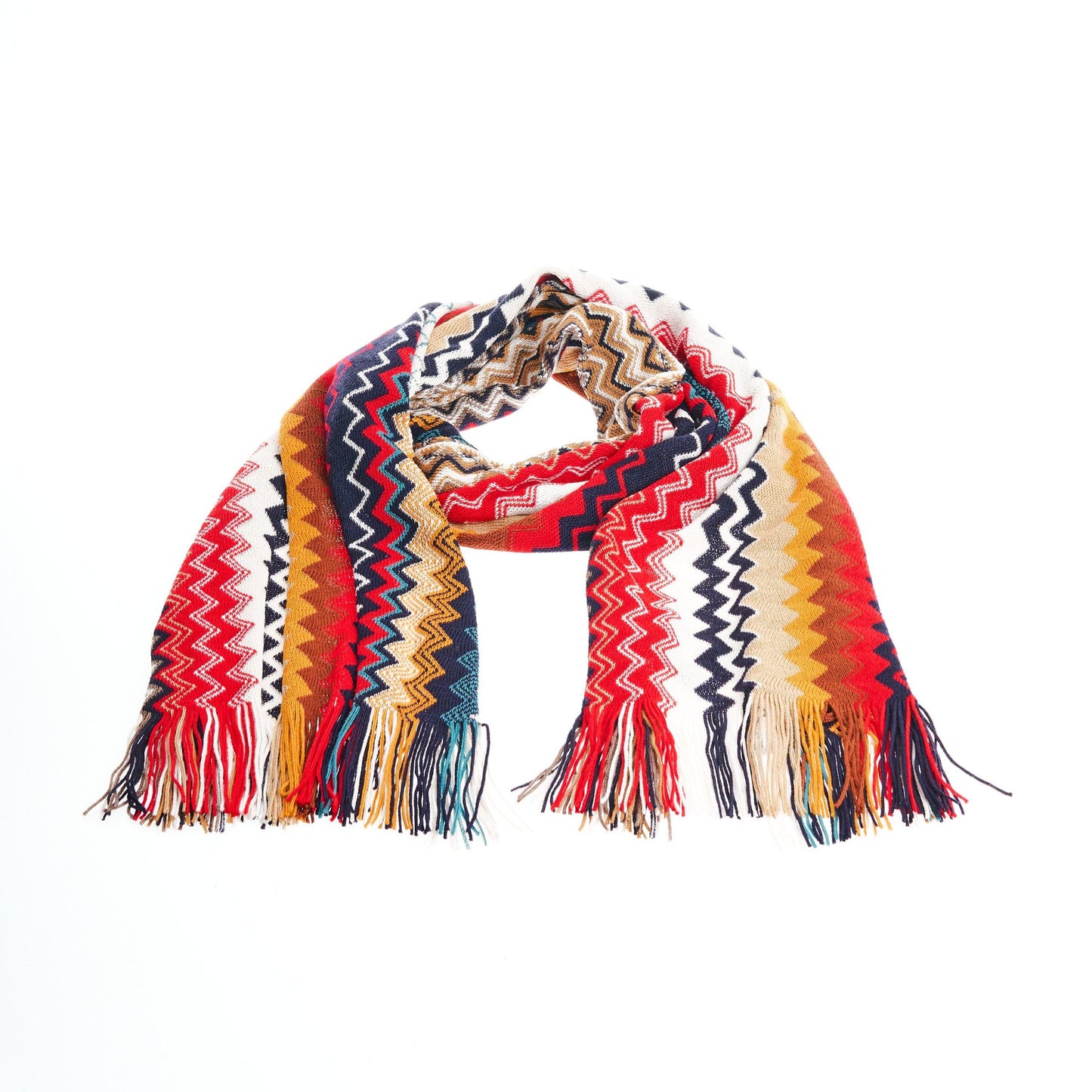 Geometric Pattern Fringe Scarf in Vivid Tones