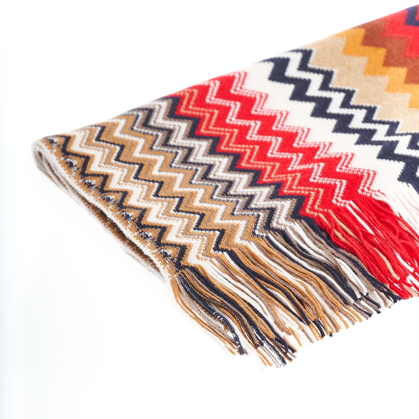 Geometric Pattern Fringe Scarf in Vivid Tones