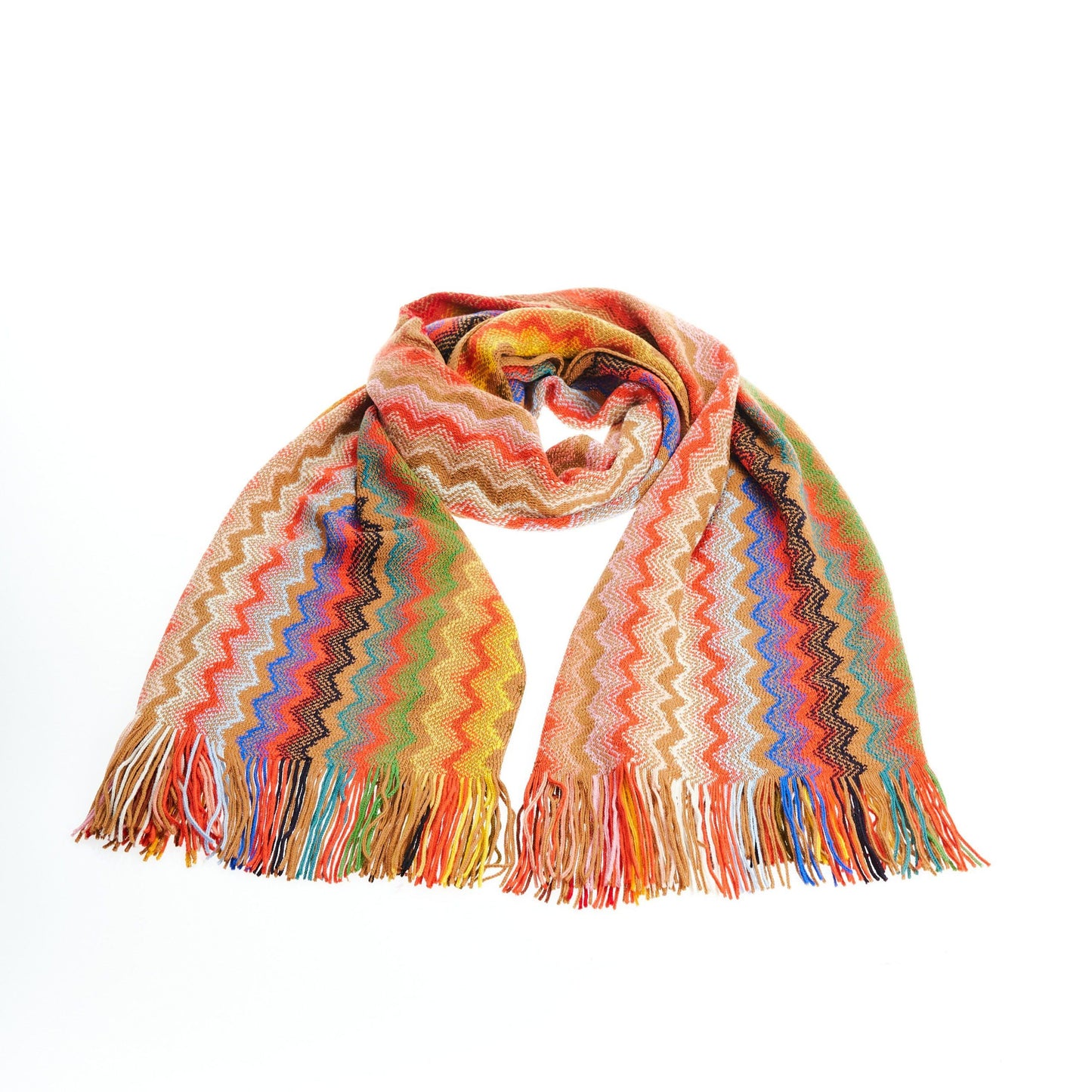 Geometric Pattern Fringe Scarf in Vibrant Hues