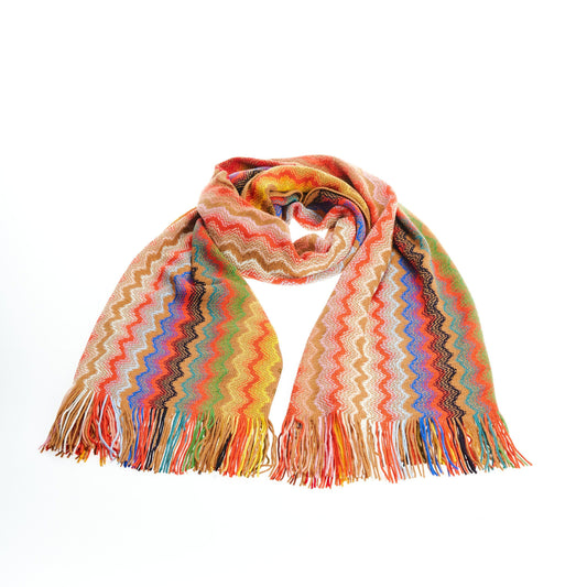 Geometric Pattern Fringe Scarf in Vibrant Hues