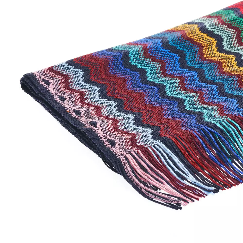 Vibrant Geometric Patterned Scarf with Fringes
