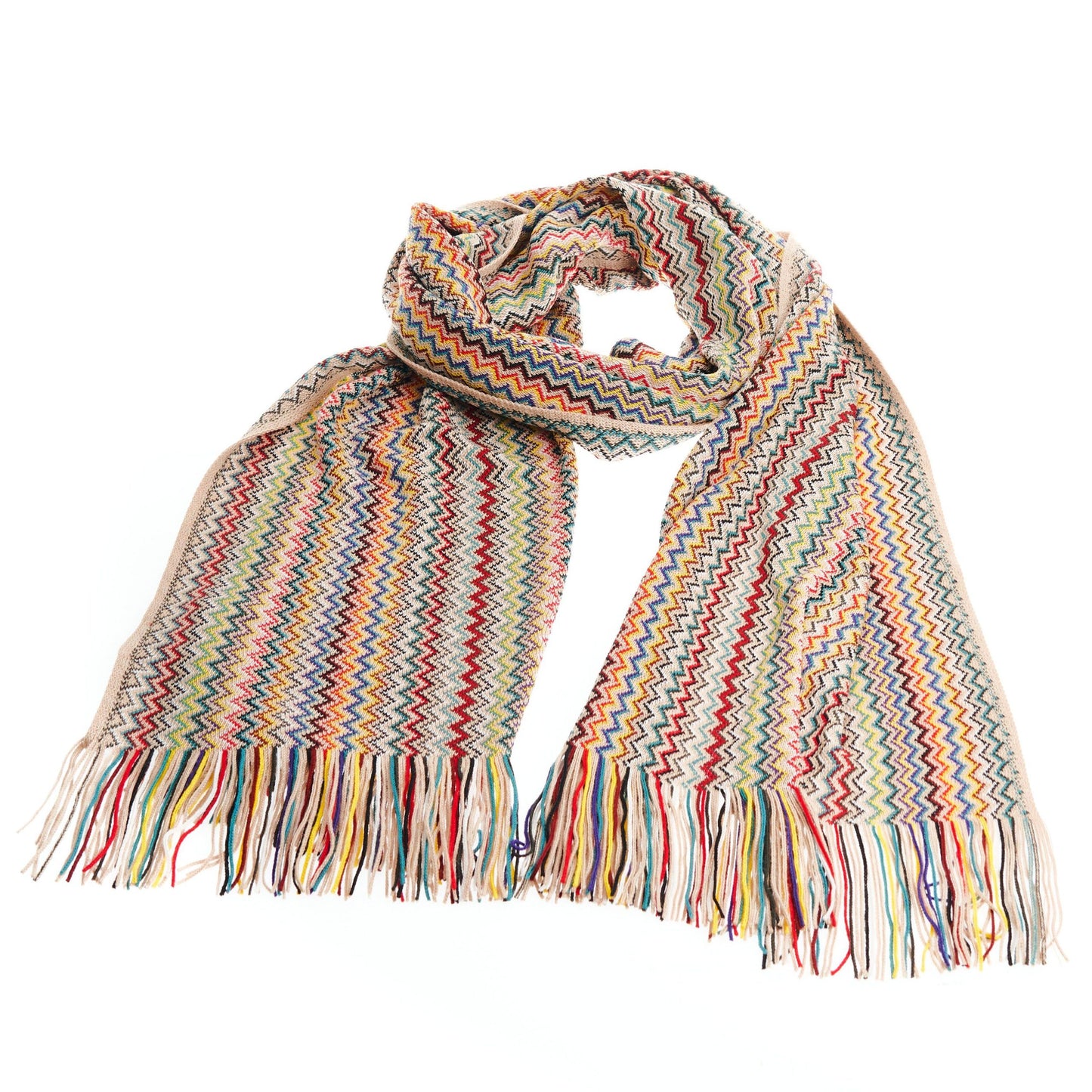 Geometric Fringed Scarf in Vivid Multicolor