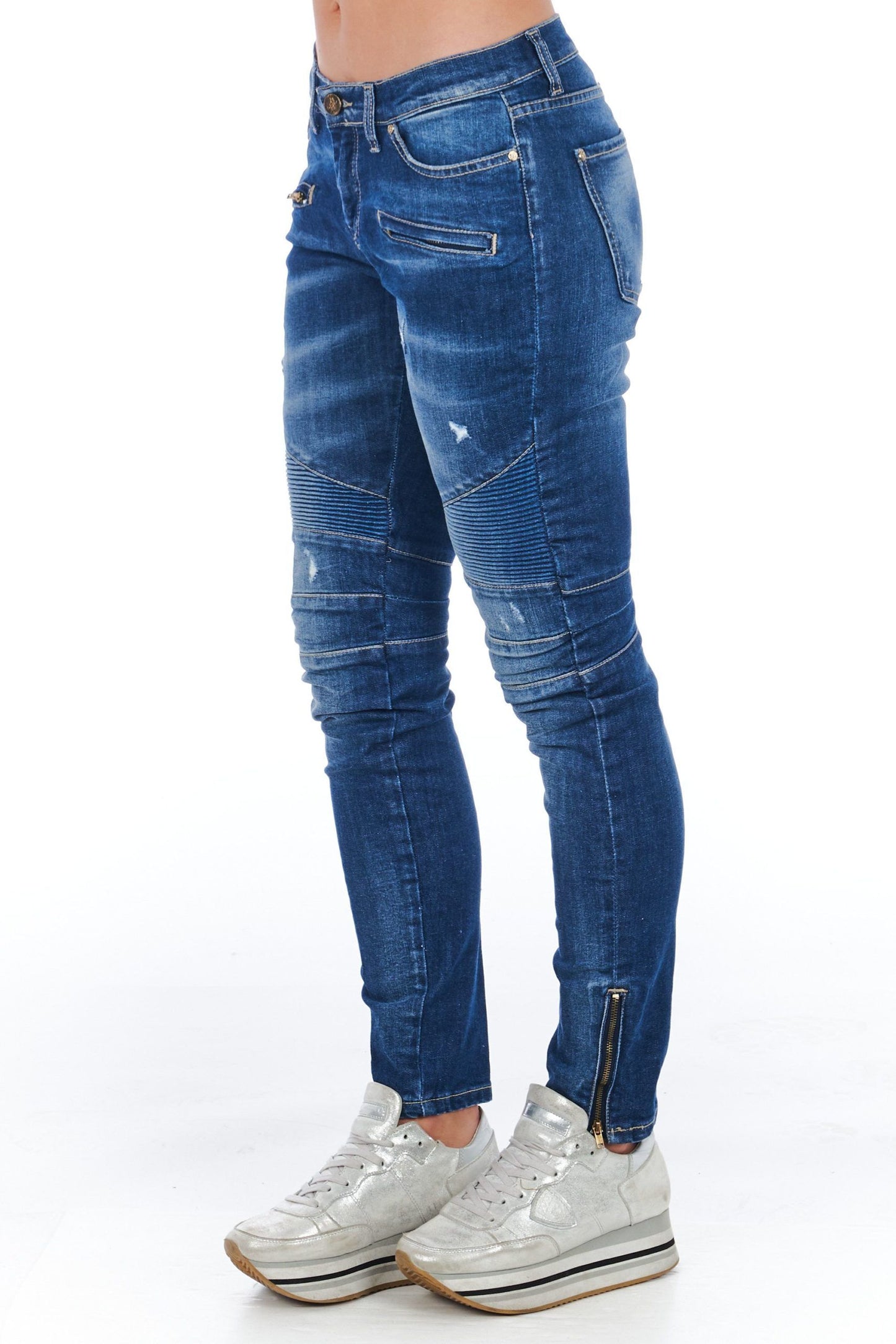 Chic Biker-Inspired Stretch Denim Jeans