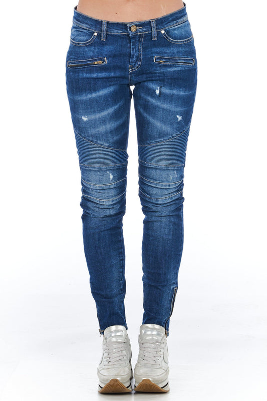 Chic Biker-Inspired Stretch Denim Jeans