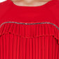 Elegant Red Pleated Long-Sleeve Blouse