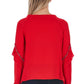 Elegant Red Pleated Long-Sleeve Blouse